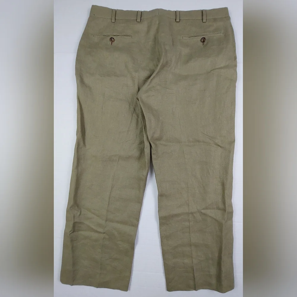 Brooks Brothers Baird McNutt 1818 Madison Pants Mens 38x30 (38x26.5) Tan Linen